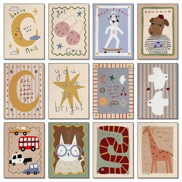 Bohemian Sun Moon Animal Cartoon Illustration Poster Prints Canvas Painting Wall Art Picture Living Kindergarten Room Home Decor 26L0519