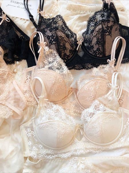 New Women Lingerie Set Sexy Lace Push Up Bra French 3/4 Thin Cup Bralette Cute Bow Decoration Underwear Comfort Bras Briefs Sets Z260519