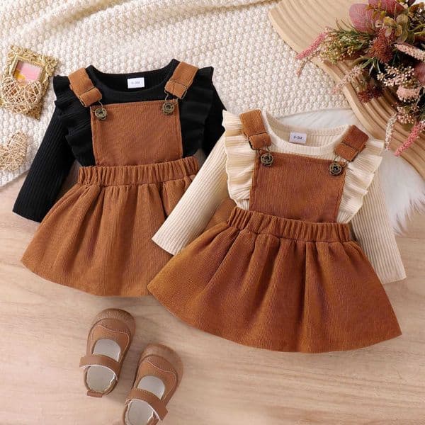 Autumn and winter multi-color girls outfit long-sleeved romper with suspender skirt two-piece set for toddlers and young girlsL260519VQRB