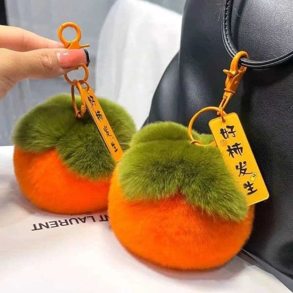 Imitation Otter Rabbit Fur Good Persimmon Key Chain Bag Pendant Plush Persimmon Backpack Pendant Key Ring L260518E0M2