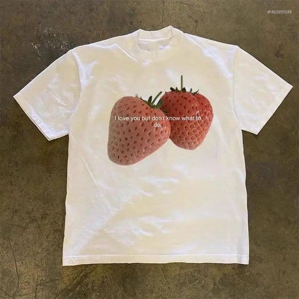 Men's T Shirts Strawberry Graphic Print Autumn Pure Cotton And Women's T-shirt Short Sleeve Street Fashion Trend Clothing Kawaii Top