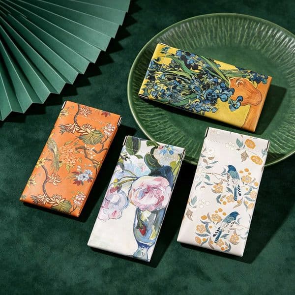 BUYLEMO Art Oil Painting Print Snap Closure Glasses Case Vintage PU Leather Sunglasses Data Cable Pouch L260519