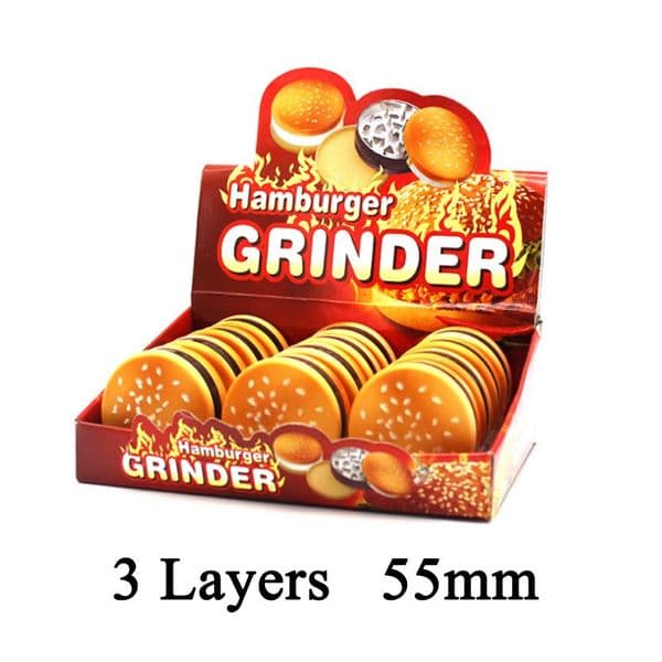 OD55mm Unique Hamburger Style Cute Grinders 3 Layers Hand Crusher Tools Plastic Zinc Alloy Material Tax Duty Free HJ