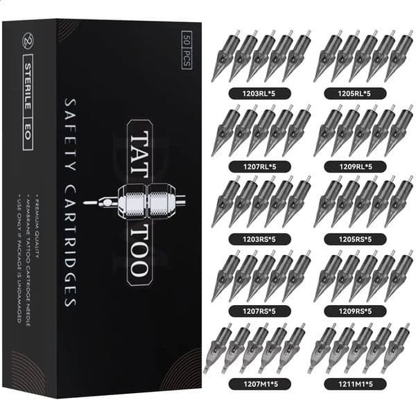 DMTATTOO 50PCS Mixed Tattoo Needles 03035mm Professional Disposable Safety Makeup Cartridges Supplies RLRSRMM1 260518