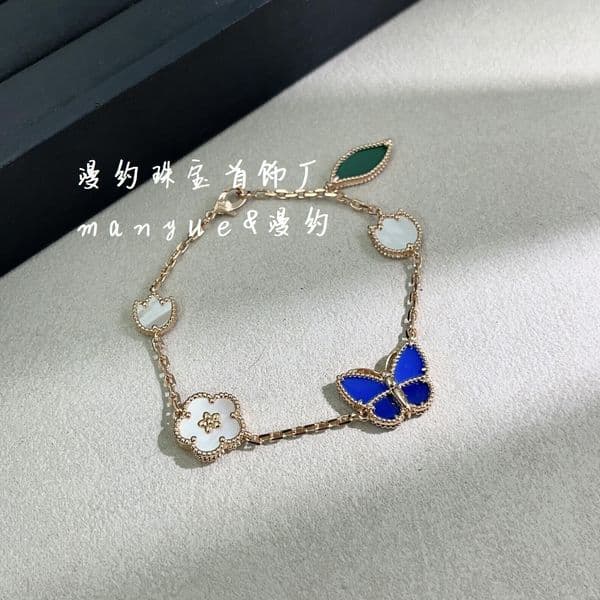 designer jewelry vanly cleafs bracelet lucky blue butterfly bracelet thickly plated with bluestone white mother-of-pearl five-flower hand accessory