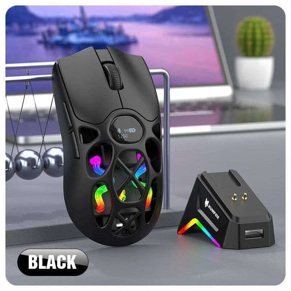 XUNFOX H16PRO Wireless mouse, three-mode connection 2.4GHz/ wired/BT 1000HZ 12000DPI RGB magnetic charging dock mouse 26Y0519