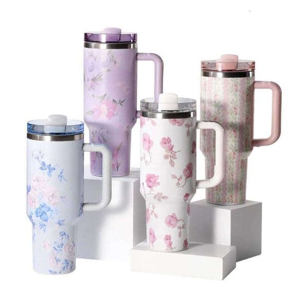 40 Oz Insulated Water Bottle with Handle and Flip Top Straw - Cup Holder Fits Leak-Proof Lid Keeps Cold for 12 Hours Single Pack 26L0520