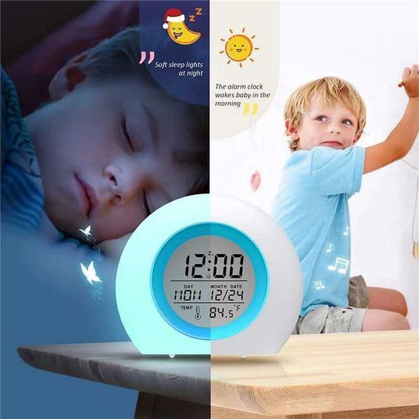 Kids Digital Alarm Clock 7 Color Night Light Snooze Temperature Detect Children Sleep Bedside Cute Wake Up Timer Alarm Clock C260520