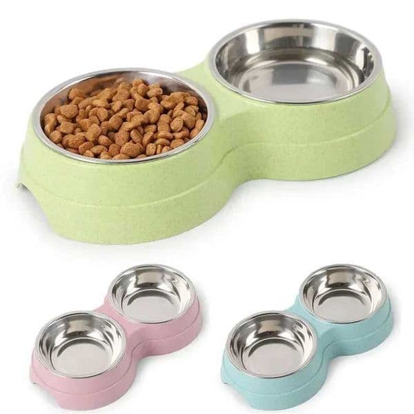 Double Pet Bowls Dog Food Water Feeder Stainless Steel Pet Drinking Dish Feeder Cat Puppy Feeding Supplies Small Dog AccessoriesZHR260520