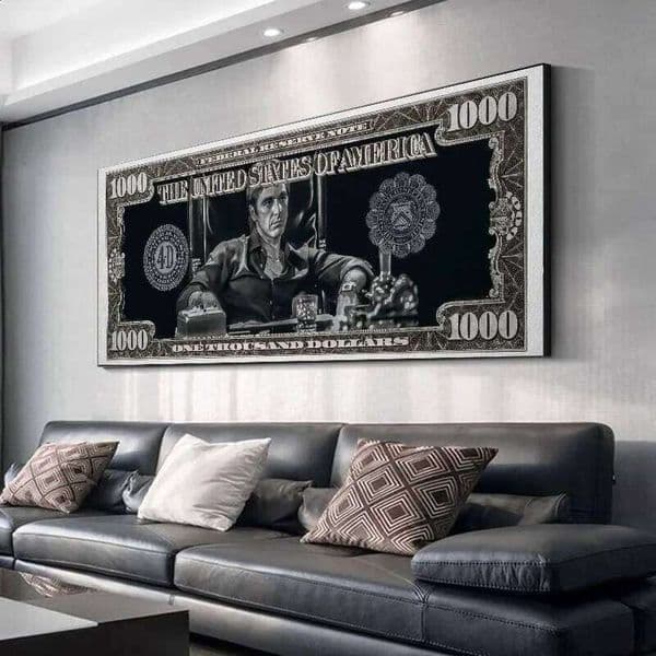 Classic Movie, Scarface Tony Montana Dollar Wall Art, HD Canvas Print Poster, Home, Living Room, Room Decor Painting J260520
