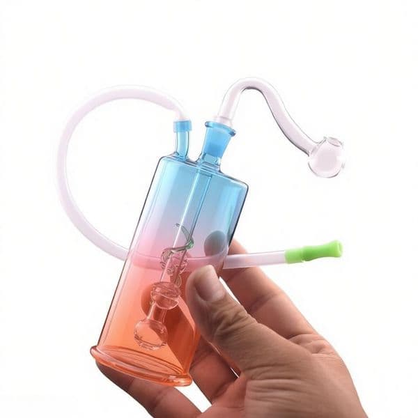 Cheap Travel Mini Newest Rainbow glass Oil Burner Bongs pipe Percolator Diffuser Hookah Recycle Filter Water Pipes with silicone hose and banger smoking bowl