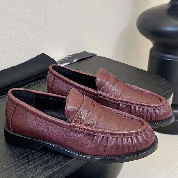 Designer Summer genuine leather pleated penny loafers Women classics dress shoes luxury fashion outdoor recreation beach shoes High-quality party square toes shoe