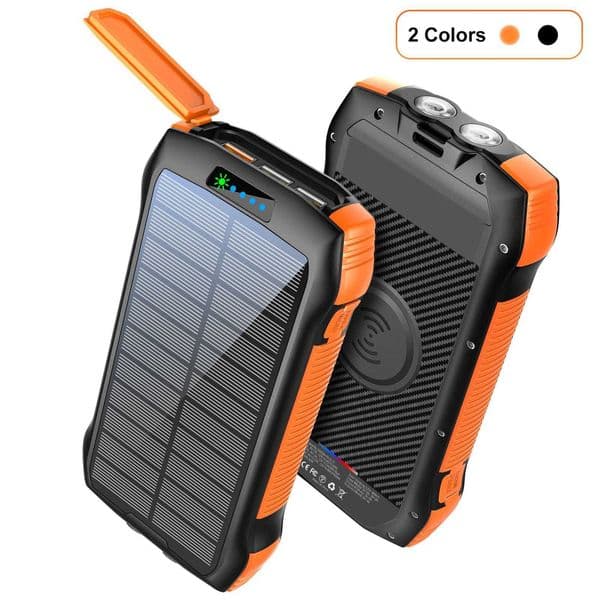 33500mAh Solar Charger Power Bank with 15W Fast Wireless ChargingPD 20W USB-C LED FlashlightWater-Resistant for Outdoor T260520