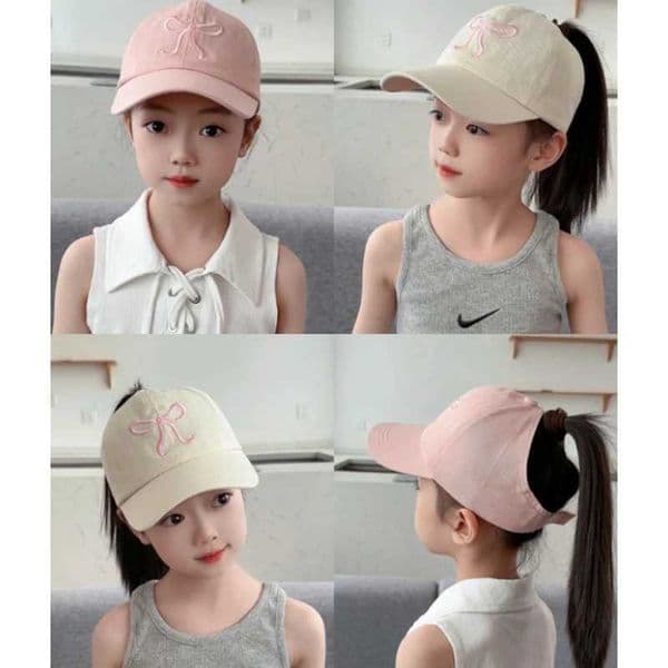 Cute Bowknot Kids Baseball Cap Summer Outdoor Girls tail Sun Hats Empty Top Toddler Children Duck Tongue Caps L260519O07W
