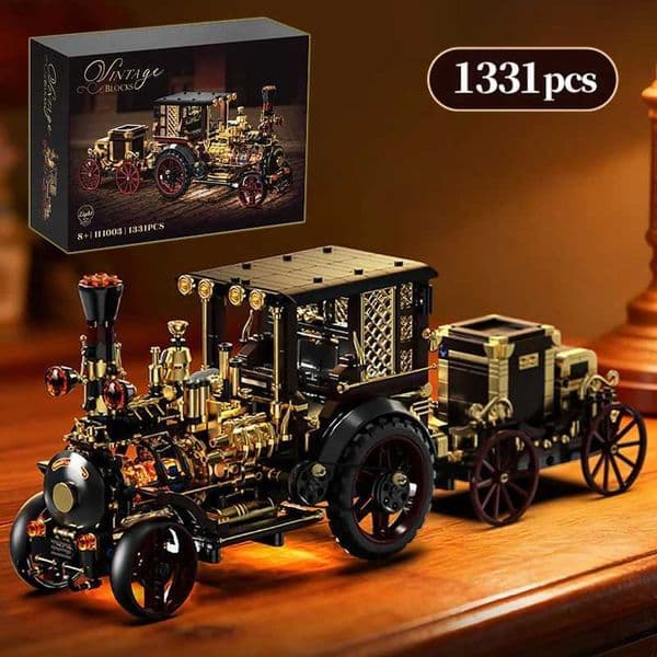 Creative 1331Pcs Vintage Mechanical Steam Car Building Blocks City Retro Steam Punk Vehicle Desktop Decoration Bricks Toys GiftL260520MQYO