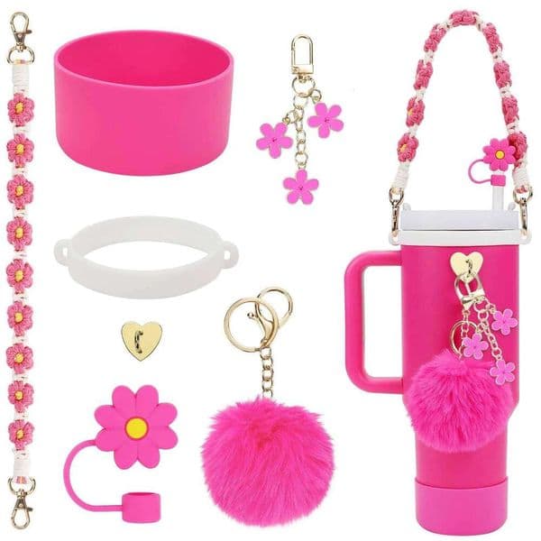 hand-made straw cap case Charm chain pendant lot Accessories Initial Keychain Handle cup bottle Tumbler for Women 26Y0520