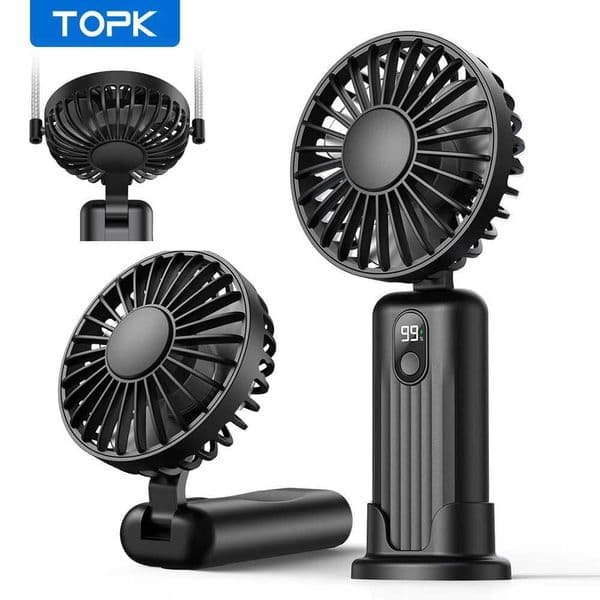 TOPK Portable Mini Fan2400mAh USB Rechargeable Hand Neck Fan 3in1 Personal Electric Fan Standing Fans for Room Camping Foldable T260520