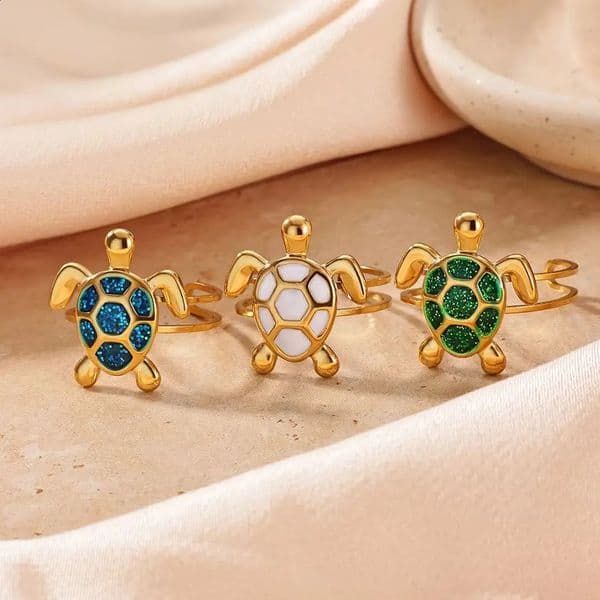 Stainless Steel Drip Oil Sea Turtle Rings For Women Men Gold Color Open Tortoise Ring Ocean Themed Jewelry Summer Beach Gifts 260519