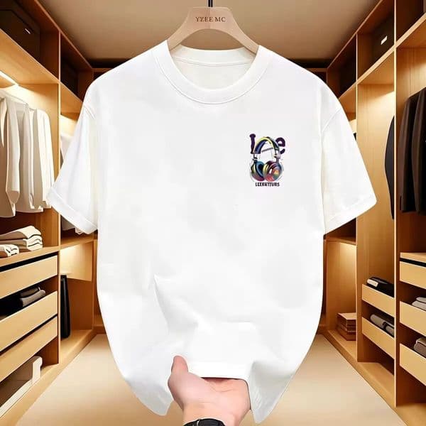 American Short-Sleeved T-Shirt Summer New Loose All-Match Men'S And Women'S Fashion Headphone Print T-Shirt