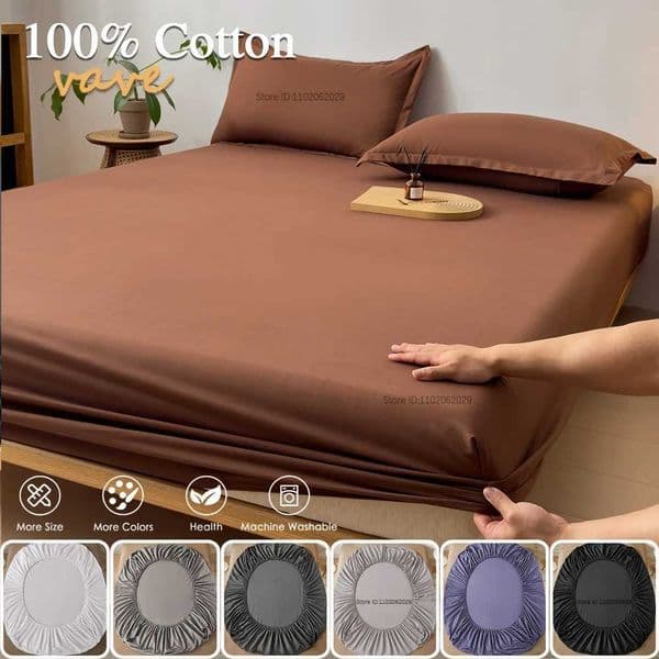 Cotton Fitted Sheet 90x200 160x200cm with Elastic Bands Non Slip Adjustable Mattress Covers for Single Double King Queen Bed T260520