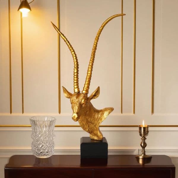 Antelope Golden Head Statue Resin Animal Sculpture for Bedroom Living Room Study and Office Desk Decoration Ornaments 260520