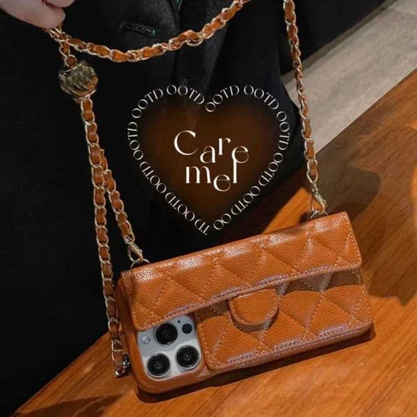 Crossbody Adjustable Lanyard Chain Phone Case For Iphone 16 15 14 13 Pro Max Wallet Card Slot Holder Lattice Leather Cover FundaZHR260520