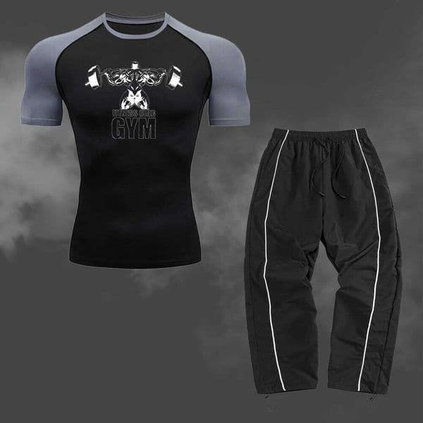 Men's Casual Sportswear Set Quick Drying Compression T-Shirt Sports Lightweight Breathable And Adjustable Trousers 26Y0520