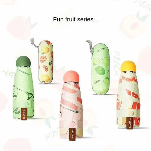Six Bones Capsule Fruit Umbrella UV Shade Vinyl Clear Umbrella Folding Pocket Mini Sun Umbrella C260520