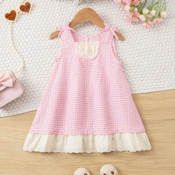 Toddler Baby Girls Plaid Sleeveless Dress Lace Ruffle Hem Casual Summer A-Line Princess Sundress for KidsT260520