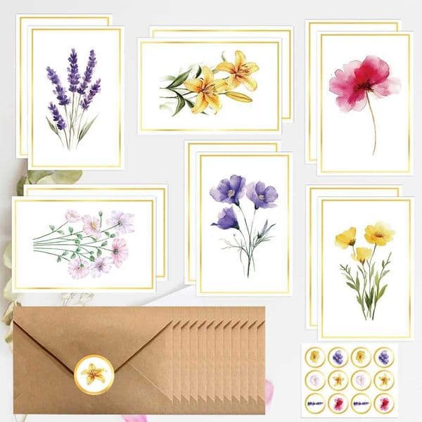 12pcs Vintage Floral Greeting Cards Set with Envelopes Elegant Flower Invitations for Wedding Birthday Party Decor L260520