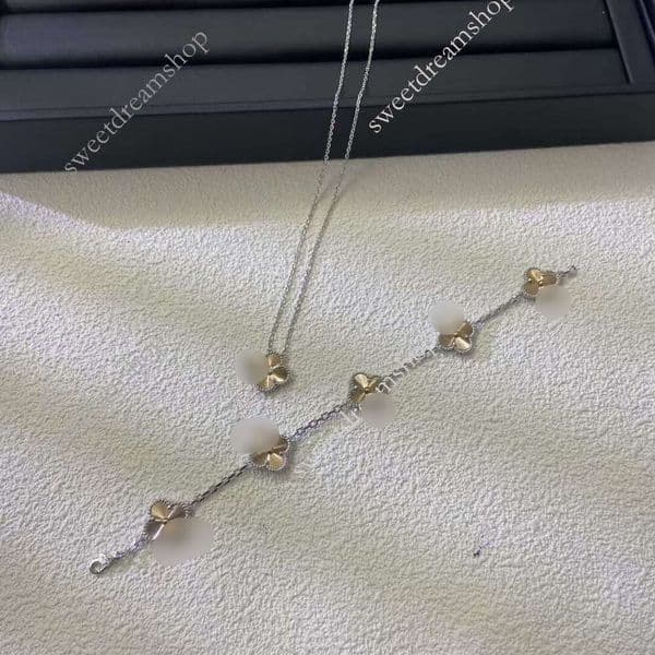 designer Jewelry new models of V an cle ef high-end version of two-tone thick gold-plated clover necklace and five-flower bracelet, 18K rose gold, fashionable