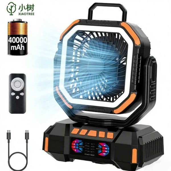40000mAh Camping Fan Rechargeable Desktop Portable Air Circulator Wireless Ceiling Electric Fan with Power Bank LED Lighting T260520