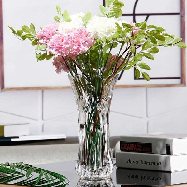 European Style Glass Vase Light Luxury Floral Pattern Transparent Decorative Vase Living Room Bathroom Desktop Decor Flowerpot L260520