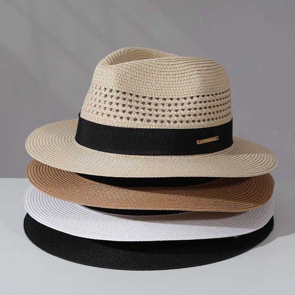 classic straw hat summer Men Panama Straw hats wholesale simple sun hat Jazz hat Breathable fedoras UV Protection seaside hat L260520