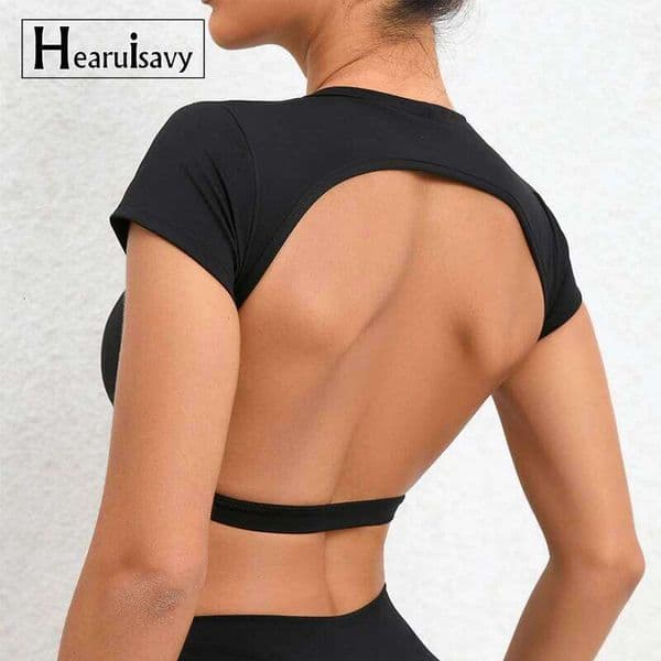 Hearuisavy Sports Shirts Breathable Workout Fitness Sportswear Female Backless Yoga Clothing Sport Crop Tops Women Gym Top 26W0520