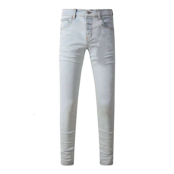 Men's High Street Distressed Fashion Light Faded White Blue Blank Stretch Skinny Button Fly Ripped Jeans Men Pants 26L0520