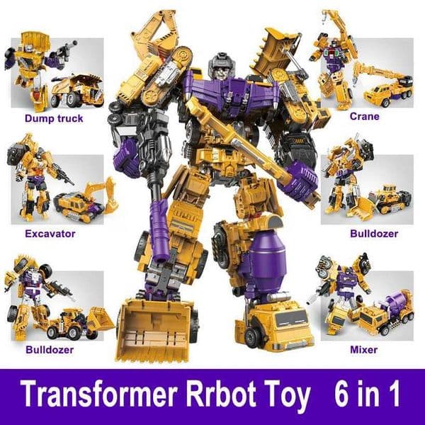 Transformation Robot Toy 6 in1 Engineering Vehicle Model Educational Assembling Deformation Action Figure Car Toy for ChildrenJ260520