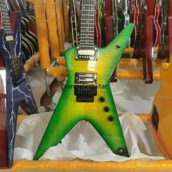 Green Gradient Flame Maple Electric Guitar, HH Pickups, Black Hardware, Floyd Rose Tremolo, Maple Neck, Rosewood Fingerboard with Dot Inlays