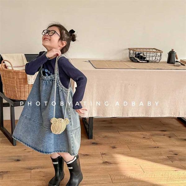 2026 Spring New Children Sleeveless Casual Dress Baby Girls Fashion Denim Sling Dress Kids Versatile Strap Dress Toddler ClothesZHR260520