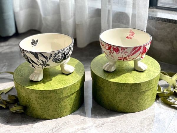 Cat Dog Bowl Designer Free Shipping Designer Ceramic drink bottle Vintage Ral Butterfly Pattern Cat Dog Feed Bowl Anti Knock Pet Tableware Pet Supply