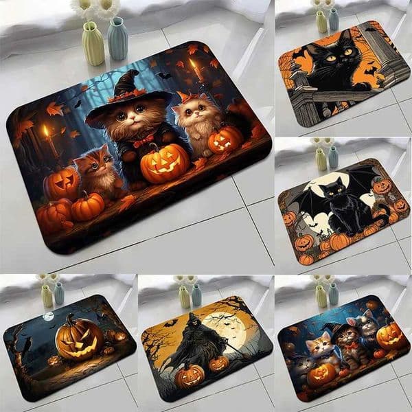 Diatom Mud Bathroom Mat Halloween Whimsical Cat Enchanted Pumpkin Design Quick Dry Absorbent Non Slip Toilet Door Decor MatZHR260520
