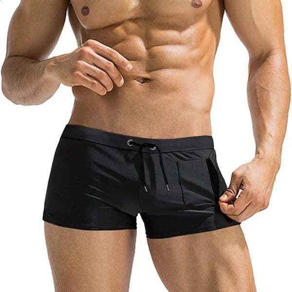 Mens Swim Trunk Swimwear with Zipper Pocket Bathing Suit Swimming Boxer Brief Square Leg Mesh Liner Board Shorts Swimsuits 260519