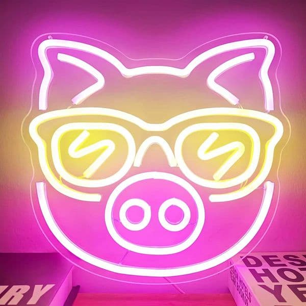 Pink Pig with Yellow Glasses Neon Sign LED Light for Kids Bedroom Home Bar Party Decor Cute Animal Night Lamp Unique Gift Idea H260520