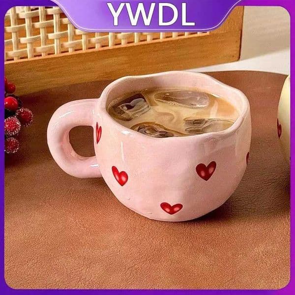YWDL 1pcs Hand Painted Love Mug Creative Heart Water Cup Ceramic Milk Mug With Handle Valentines Day Gift H260520
