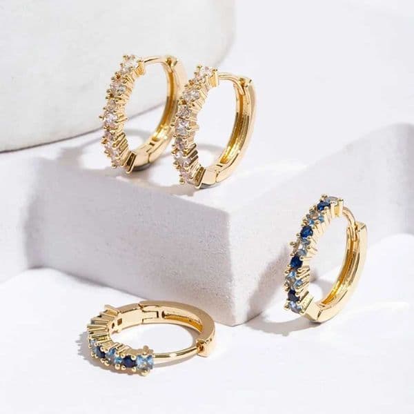 Luxury Fashion Inlay Square Blue Zircon Ear Buckle Stainless Steel Hoop Earrings for Women Charm Korean Jewelry Gifts Accessory Q260520