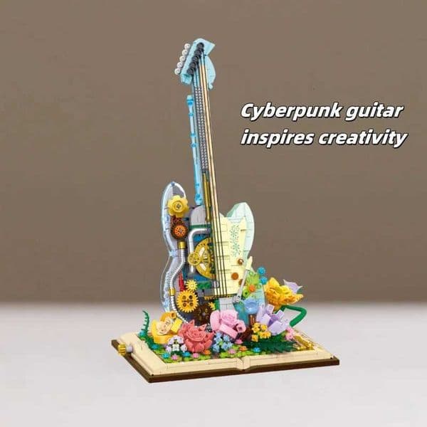 KNEW BUILT Min Building Blocks Toy LED Punk Guitar-Desk Ornament for GirlsDIY Puzzle ToysCollectible for Instrument Enthusiast M260520