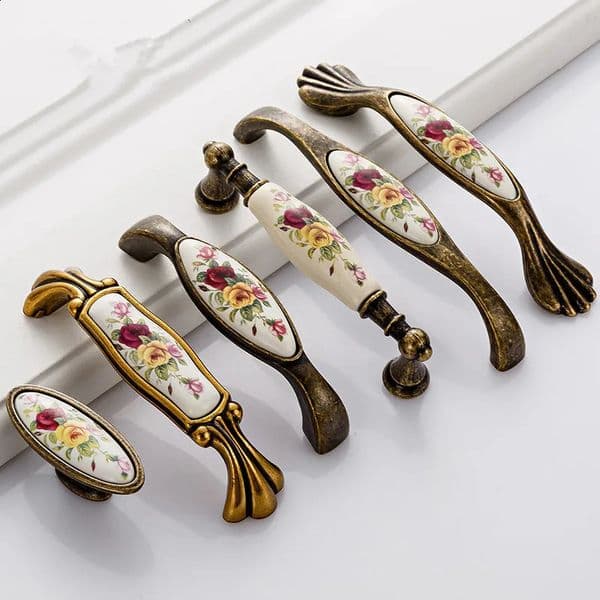 Vintage Ceramic Handle Antique Bronze Cabinet Pull Knob Wardrobe Closet Cupboard for Furniture Hardware Accessories Door Handles 260519