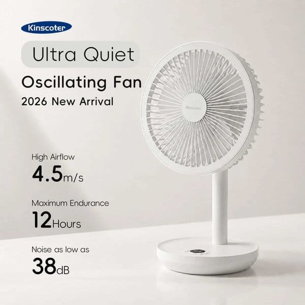 BLDC Oscillating Desktop Fan 4000mAh 5 Wind Speeds Silent Portable Rechargeable Fan with Timing Function for Home Room Gift T260520