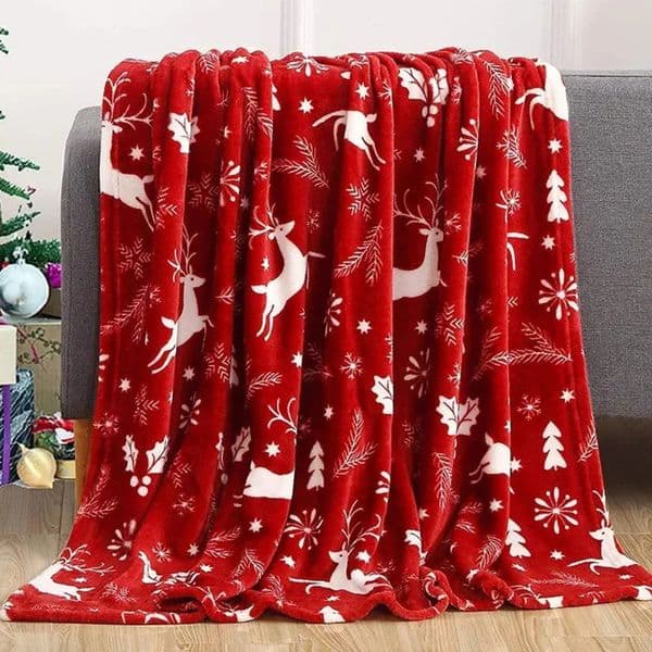 Luxury room Designer Decor Blanket Red Snowflakes Reindeer Christmas Wool Soft Plush Warm Winter Cottage Throw Used For Home Decoration 022
