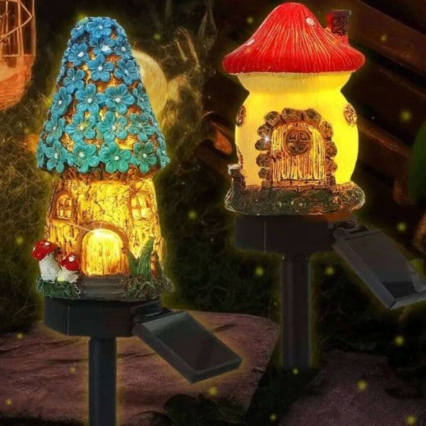 Multi Craft Solar Lawn Resin Cottage Miniature LED Garden Light Fairy Mushroom House Waterproof Design 26W0520